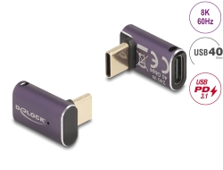 60289 Delock USB Adaptador 40 Gbps USB Type-C™ PD 3.1 240 W macho a puerto hembra sesgado 8K 60 Hz metal