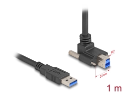80480 Delock Kabel s rozhraním USB 5 Gbps, se zástrčkou USB Typ-A, přímá, na zástrčku USB Typ-B, se šrouby, pravoúhlá nahoru 90°, 1 m, černý