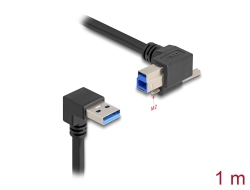 80481 Delock USB 5 Gbps kábel A-típusú USB apa 90°-ban lefelé hajlított – B-típusú USB apa csavarral 90°-ban jobbra hajlított 1 m fekete