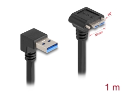 80482 Delock USB 5 Gbps kábel A-típusú USB apa 90°-ban lefelé hajlított – Mikro-B-típusú USB apa csavarokkal 90°-ban lefelé hajlított 1 m fekete