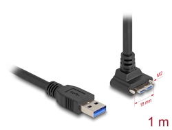 80483 Delock Kabel USB 5 Gbps Wtyk USB Typu-A, prosty na wtyk USB Micro-B, ze śrubami skierowany do góry pod kątem 90°, 1 m, czarny