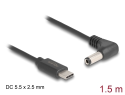 85399 Delock Napájecí kabel z konektoru USB Type-C™ na stejnosměrný konektor 5,5 x 2,5 mm, pravoúhlý, 1,5 m