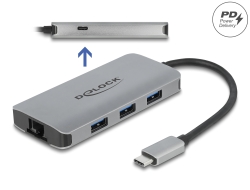 63252 Delock USB 3.2 Gen 1 hub 4 porttal és Gigabit LAN-nel, valamint PD-vel