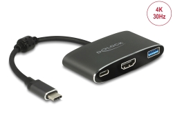 62991 Delock Adapter USB Type-C™ apa > HDMI anya (DP Alt Mode) 4K 30 Hz + USB A-típusú + USB Type-C™ PD