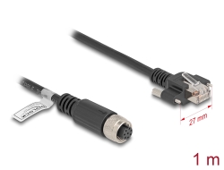 80423 Delock Kabel M12, A-kódovaný, z 8 pinové zásuvky na zástrčku RJ45, se šrouby, Cat.5e, FTP, 1 m, černý
