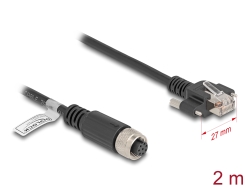 80425 Delock Kabel M12, A-kódovaný, z 8 pinové zásuvky na zástrčku RJ45, se šrouby, Cat.5e, FTP, 1 m, černý