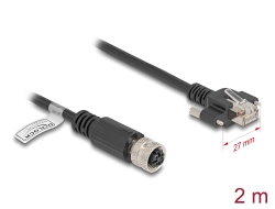 80445 Delock Kabel M12, D-kódovaný, z 4 pinové zásuvky na zástrčku RJ45, se šrouby, Cat.5e, FTP, 1 m, černý