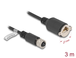 80454 Delock M12-kabel D-kodad 4-polig hona till RJ45 hona för installation Cat.5e FTP 3 m svart