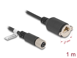 80460 Delock Cablu M12 cu cod X 8 pini mamă la RJ45 mamă pentru instalare Cat.6A S/FTP 1 m negru