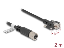 80457 Delock Kabel M12, X-kódovaný, z 8 pinové zásuvky na zástrčku RJ45, se šrouby, Cat.6A, S/FTP, 1 m, černý