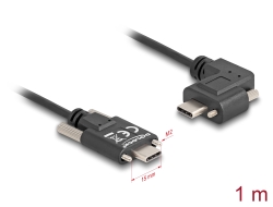 80956 Delock USB 2.0 kábel USB Type-C™ apa csatlakozó csavarokkal - USB Type-C™ apa csatlakozó csavarokkal ívelt bal / jobb PD 3.0 60 W 1 m