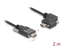80957 Delock Cavo USB 2.0 USB Type-C™ maschio con viti per USB Type-C™ maschio con viti con angolazione sinistra / destra PD 3.0 60 W 2 m
