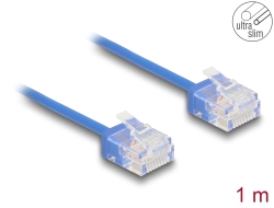 80796 Delock Síťový kabel rozhraní RJ45 Cat.6, UTP Ultra Slim, 0,3 m, modrý s krátkými zástrčkami