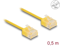 80898 Delock RJ45 hálózati kábel Cat.6 UTP ultravékony 0,5 m sárga rövid csatlakoztatókkal