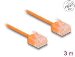 80857 Delock Síťový kabel rozhraní RJ45 Cat.6, UTP Ultra Slim, 0,3 m, oranžová s krátkými zástrčkami