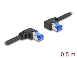 80420 Delock Síťový kabel s konektorem RJ45 Cat.6A, S/FTP pravý / levý, pravoúhlý, délky 0,5 m, černý
