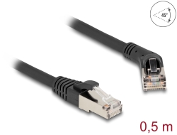 80488 Delock RJ45 Network Cable Cat.6A S/FTP plug 45° right angled to plug straight 0.5 m black