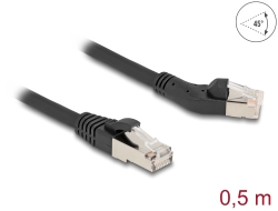80598 Delock RJ45 Network Cable Cat.6A S/FTP plug 45° left angled to plug straight 0.5 m black