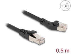 80749 Delock RJ45 Network Cable Cat.8.1 S/FTP plug 45° left angled to plug straight up to 40 Gbps 0.5 m black