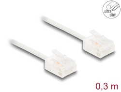 80772 Delock Síťový kabel rozhraní RJ45 Cat.6, UTP Ultra Slim, 0,3 m, bílá s krátkými zástrčkami