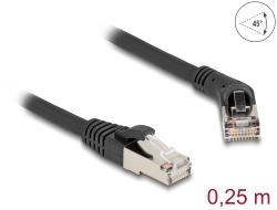 80487 Delock RJ45 mrežni kabel Cat.6A S/FTP muški 45° pod pravim kutom na muški ravni 0,25 m crni