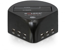 61653 Delock Dokovací stanice HDD > USB 2.0 / eSATA + 6-ti portovým USB hubem